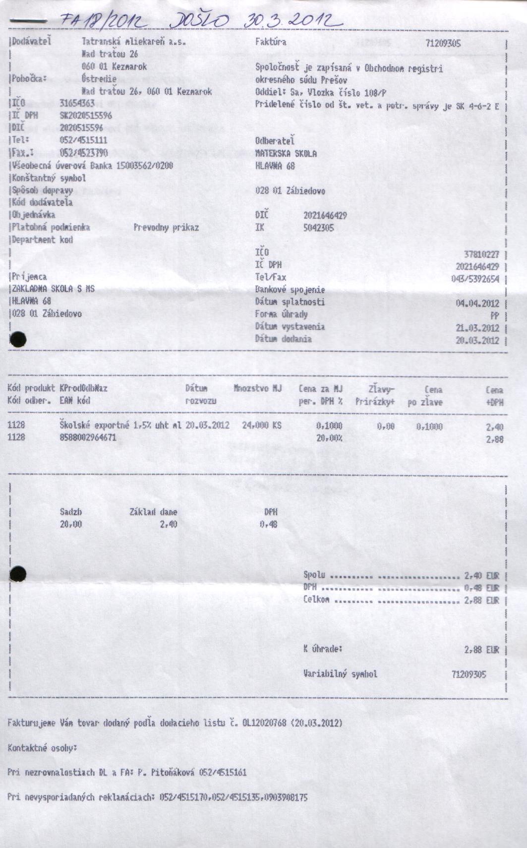 J-Fa č.18a-šk. mlieko