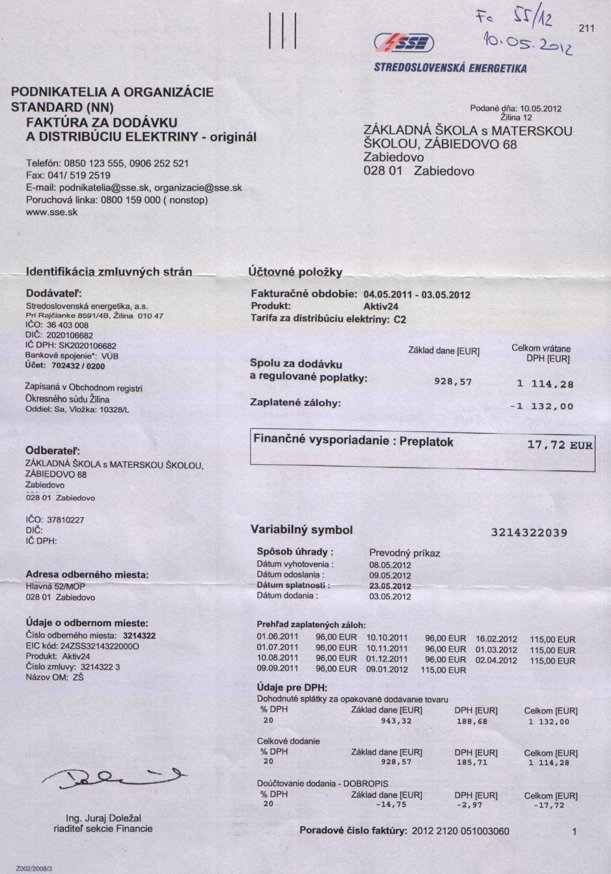 Fa č.55a vyúčtovanie elekt.energie