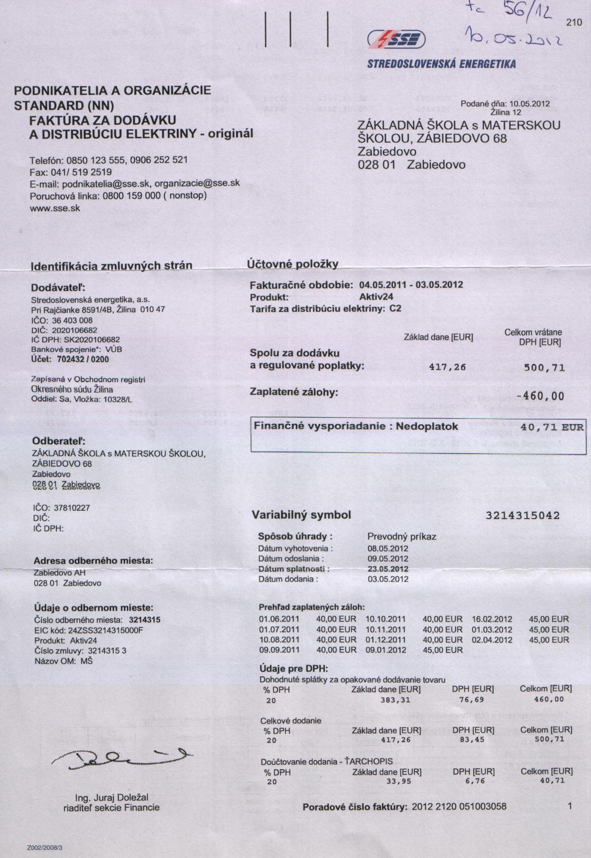 Fa č.56a vyúčtovanie elekt.energie