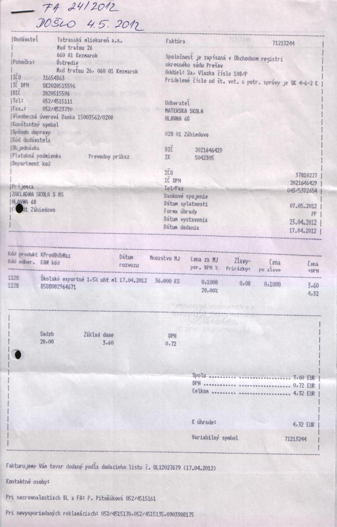 J-Fa č. 24a-školské mlieko