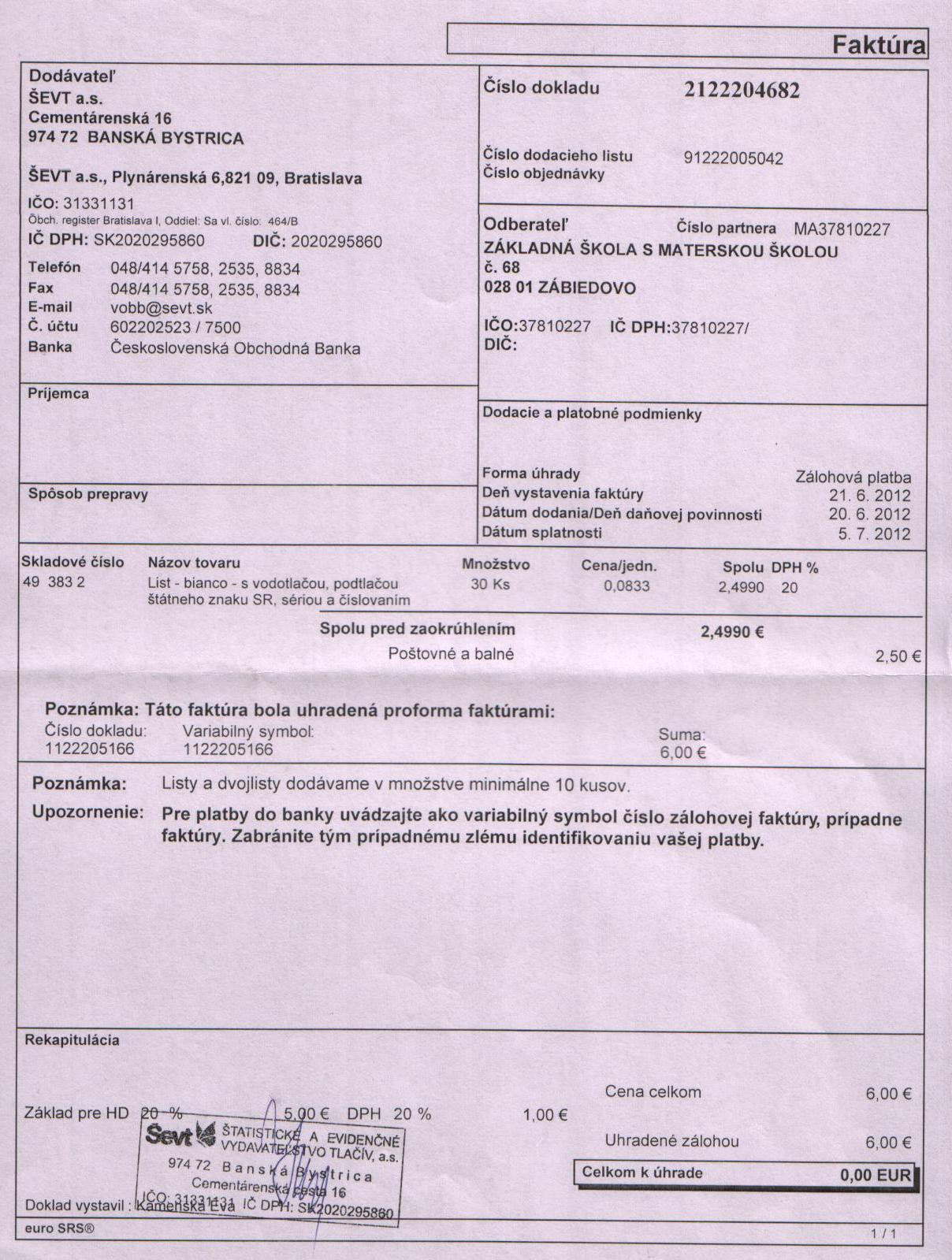 Fa č. 65-b tlačivá
