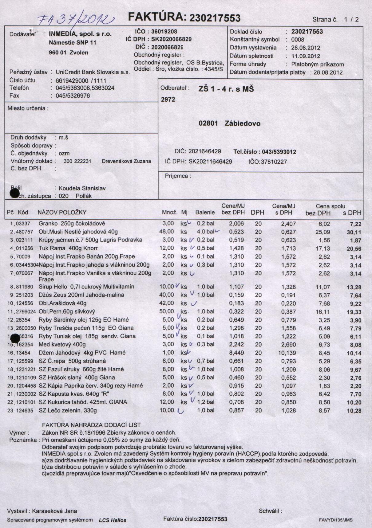J-Fa č. 37a - potraviny