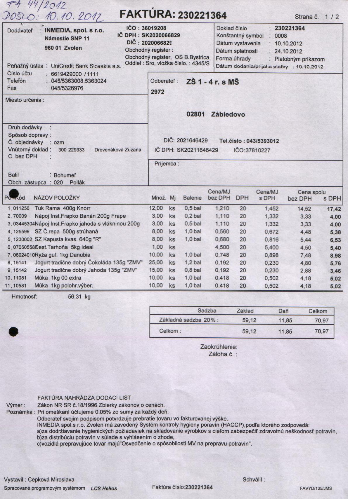 J-Fa č. 44a - potraviny