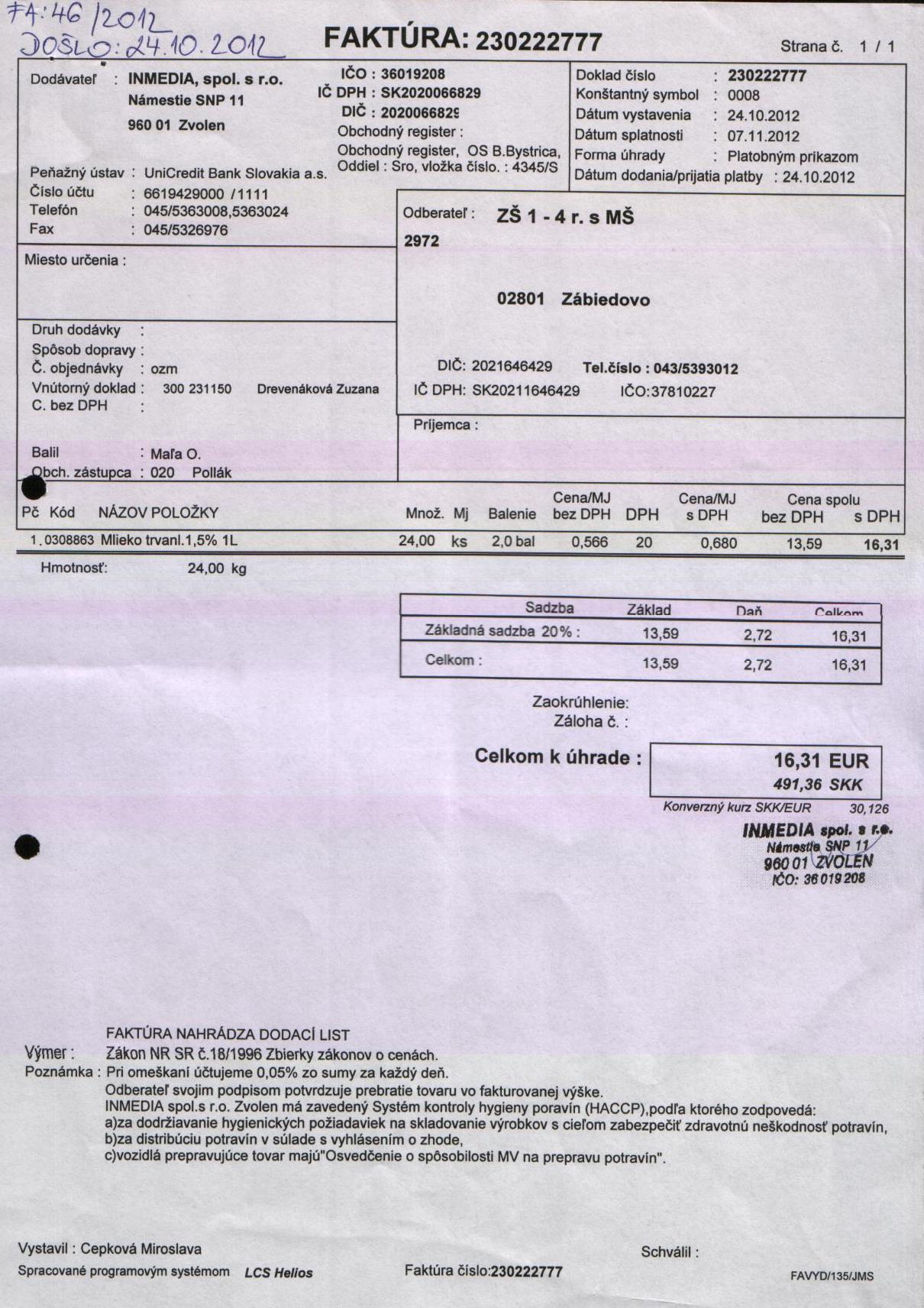 J-Fa č. 46 - mlieko