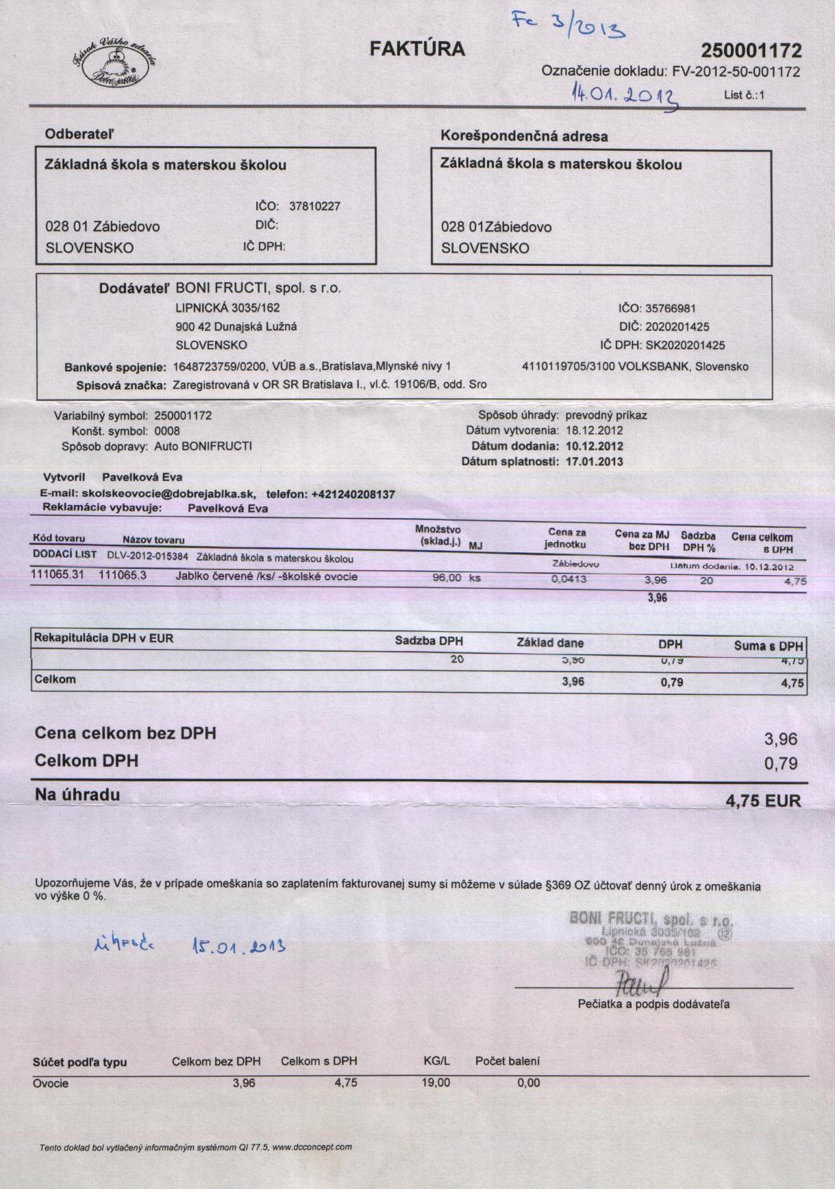 Fa 3-13 školské ovocie