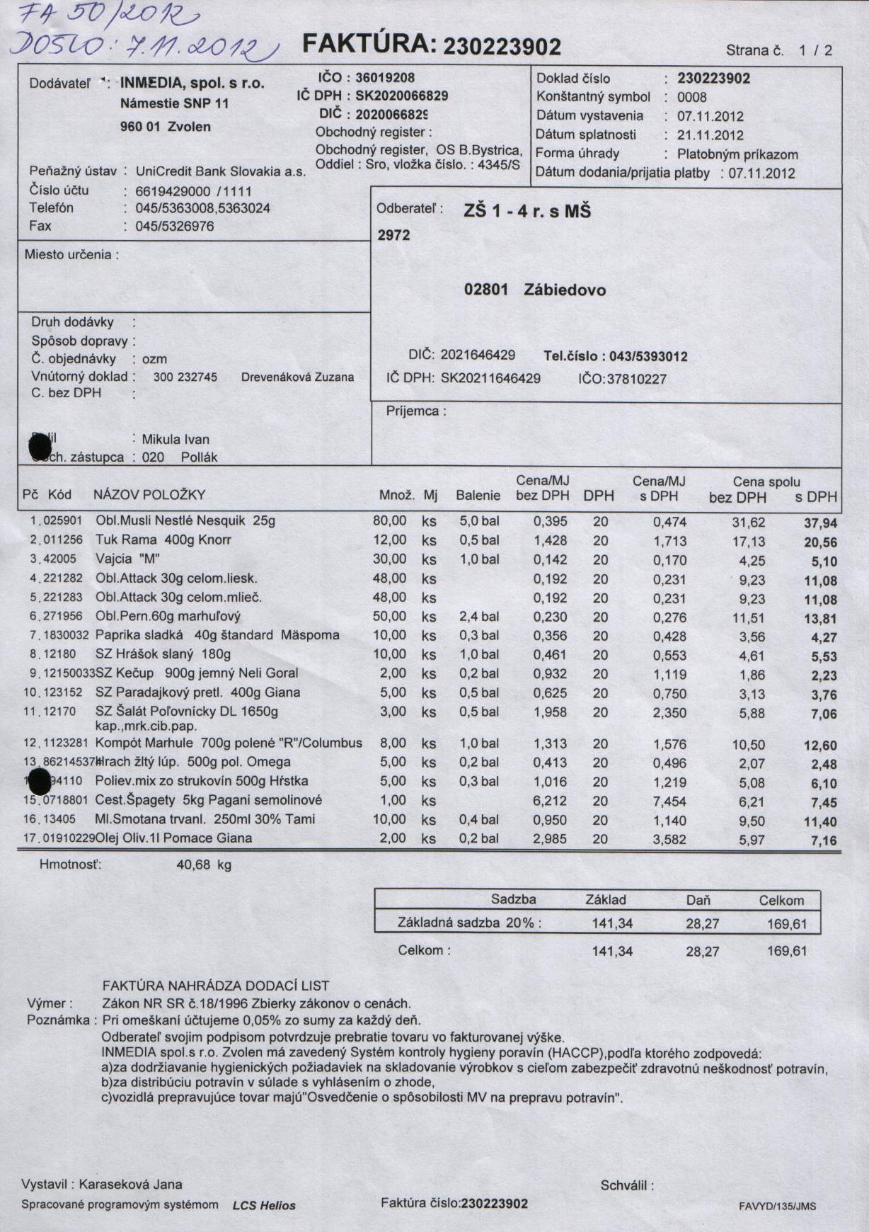 J-Fa č. 50 A - potraviny
