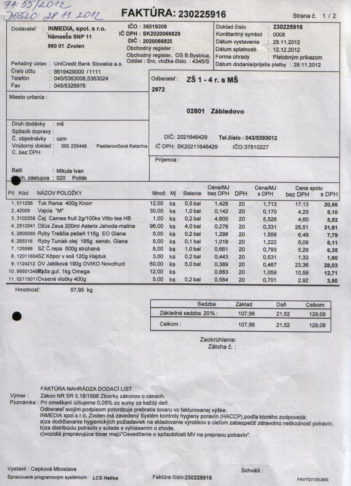 J-Fa č. 55 A- potraviny