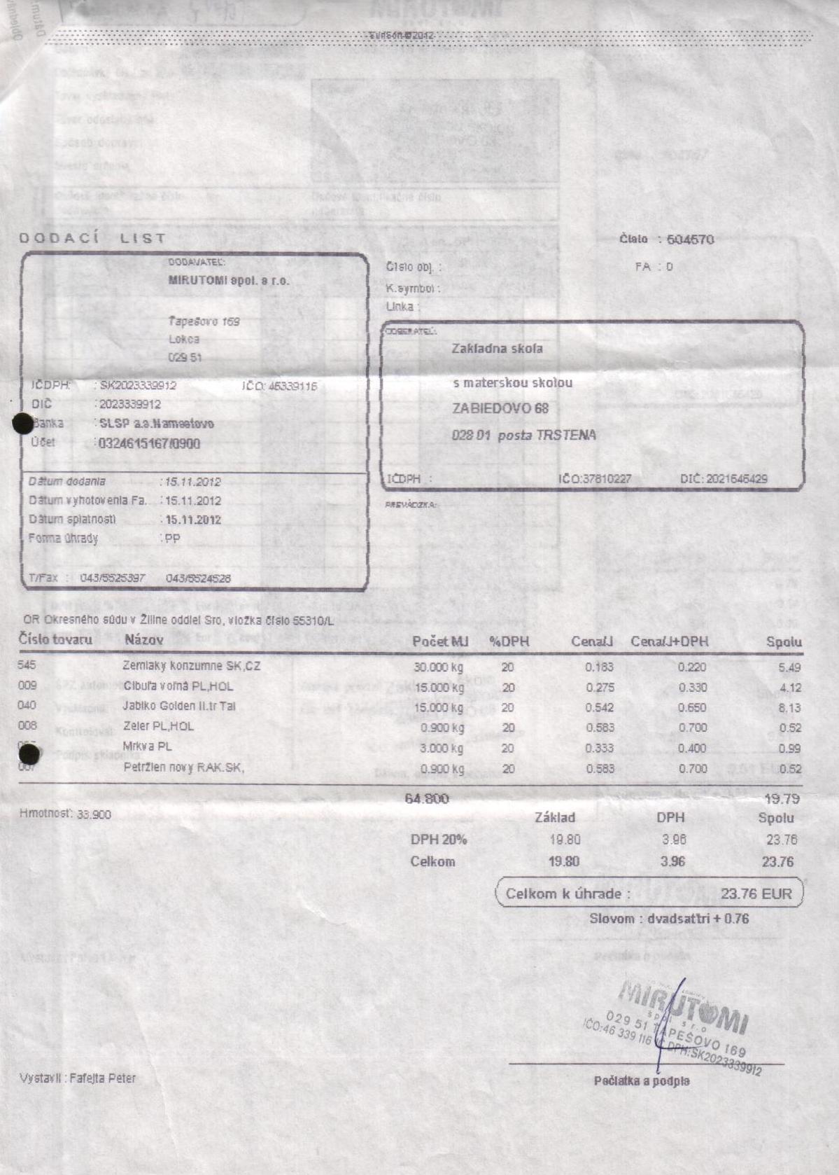 J-Fa č. 58 B- potraviny