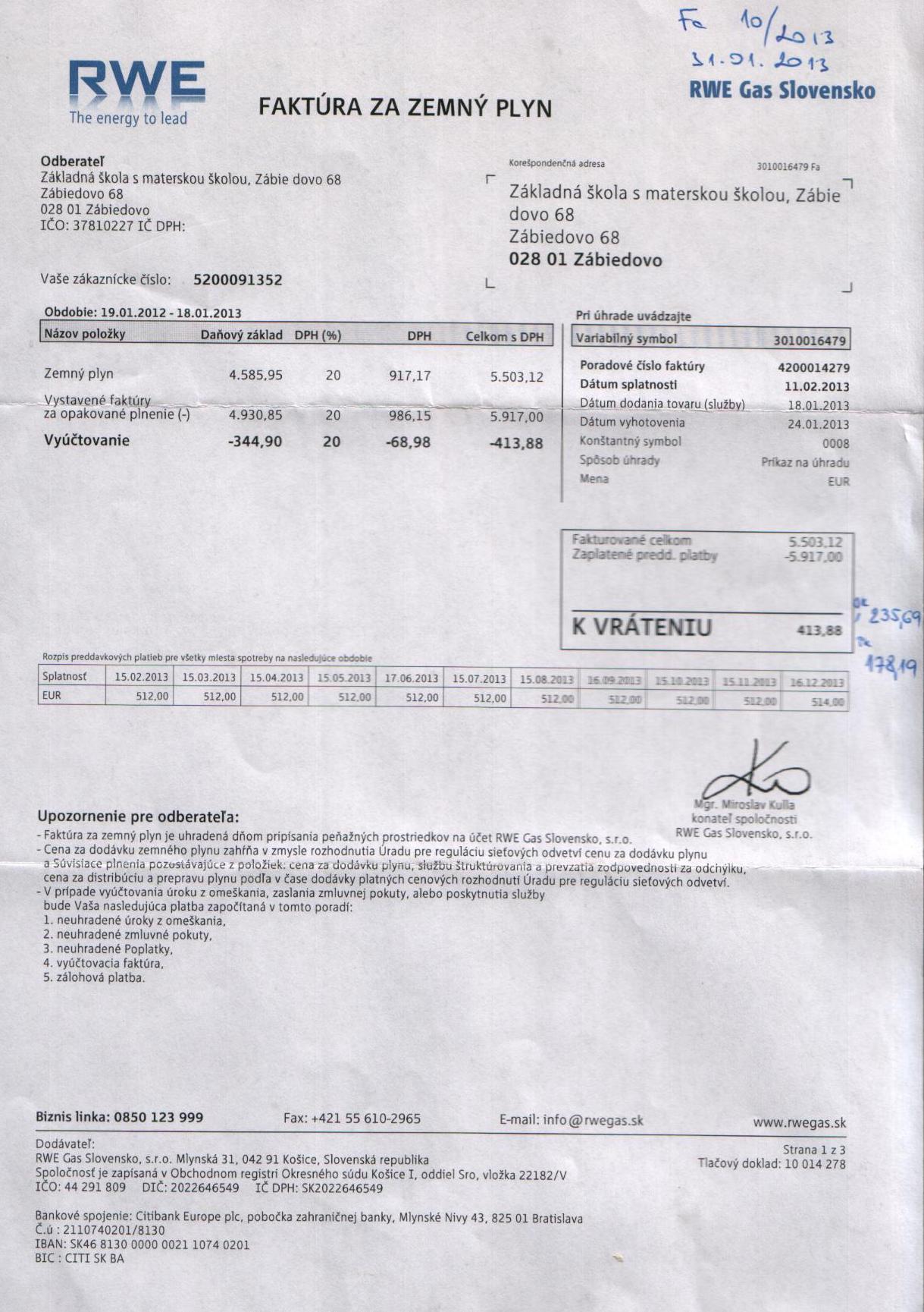 Fa č. 15 -A plyn vyúčtovanie