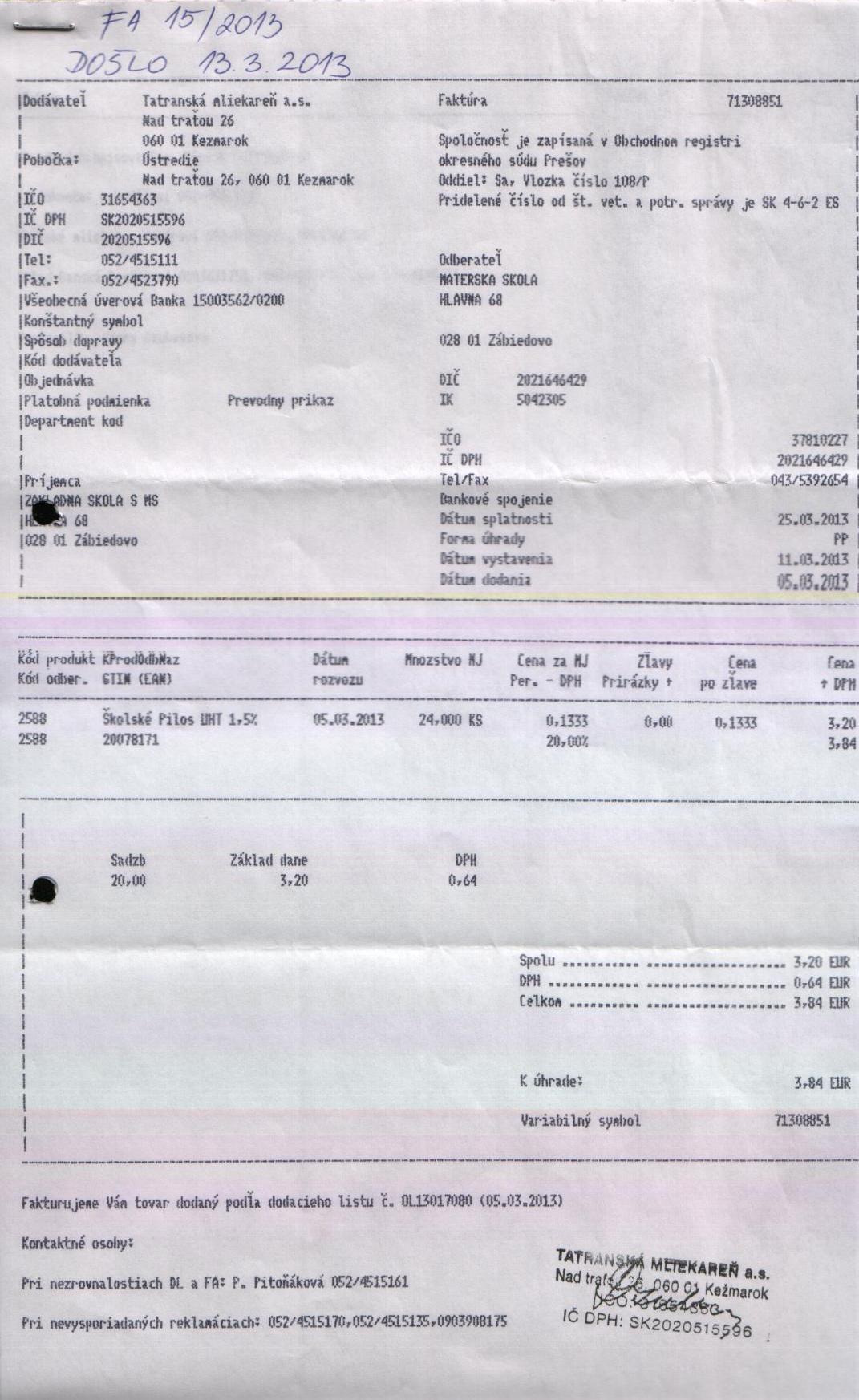 J-Fa č.15-A školské mlieko