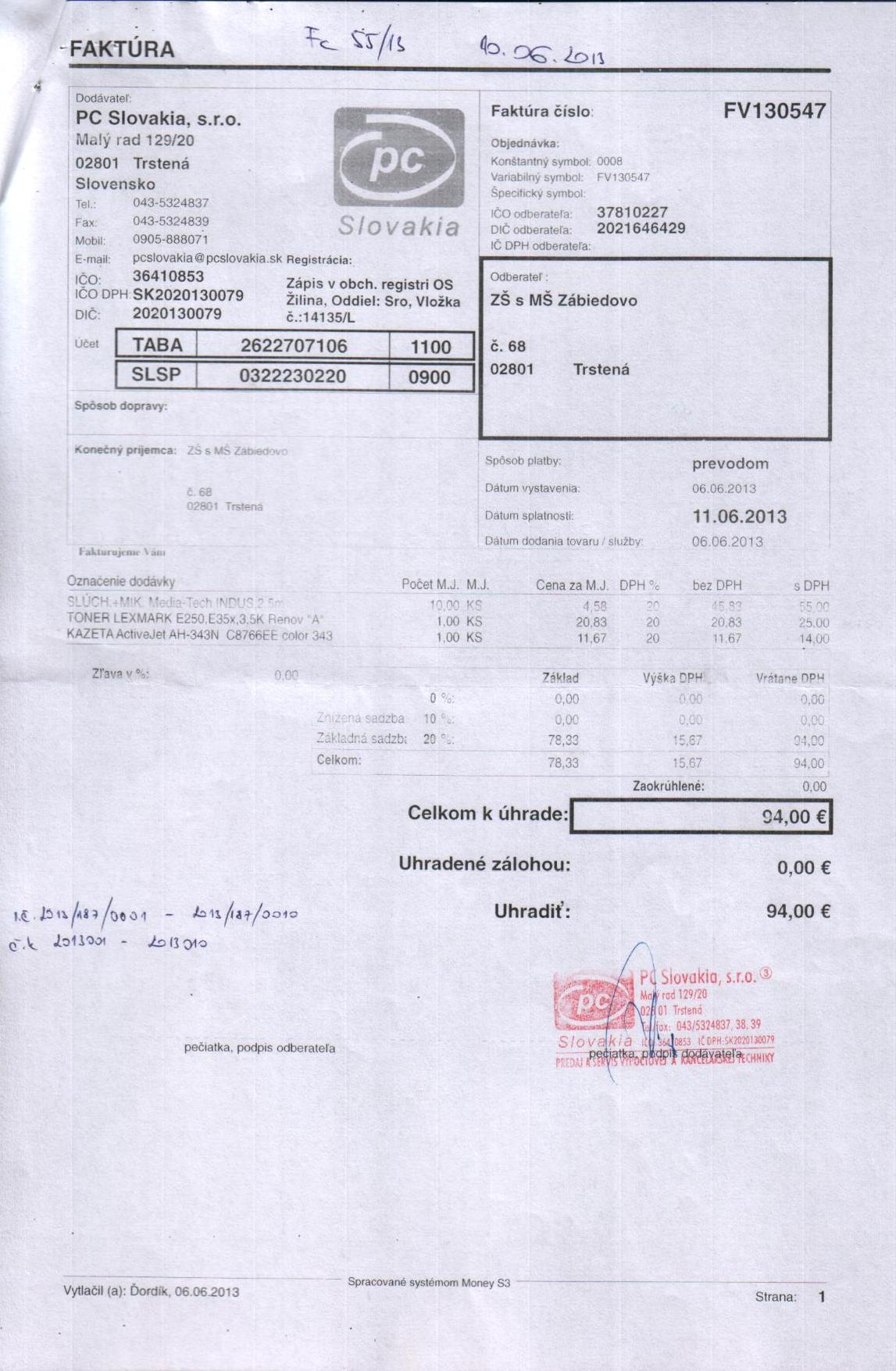 Fa č.55 Slúchadlá, toner