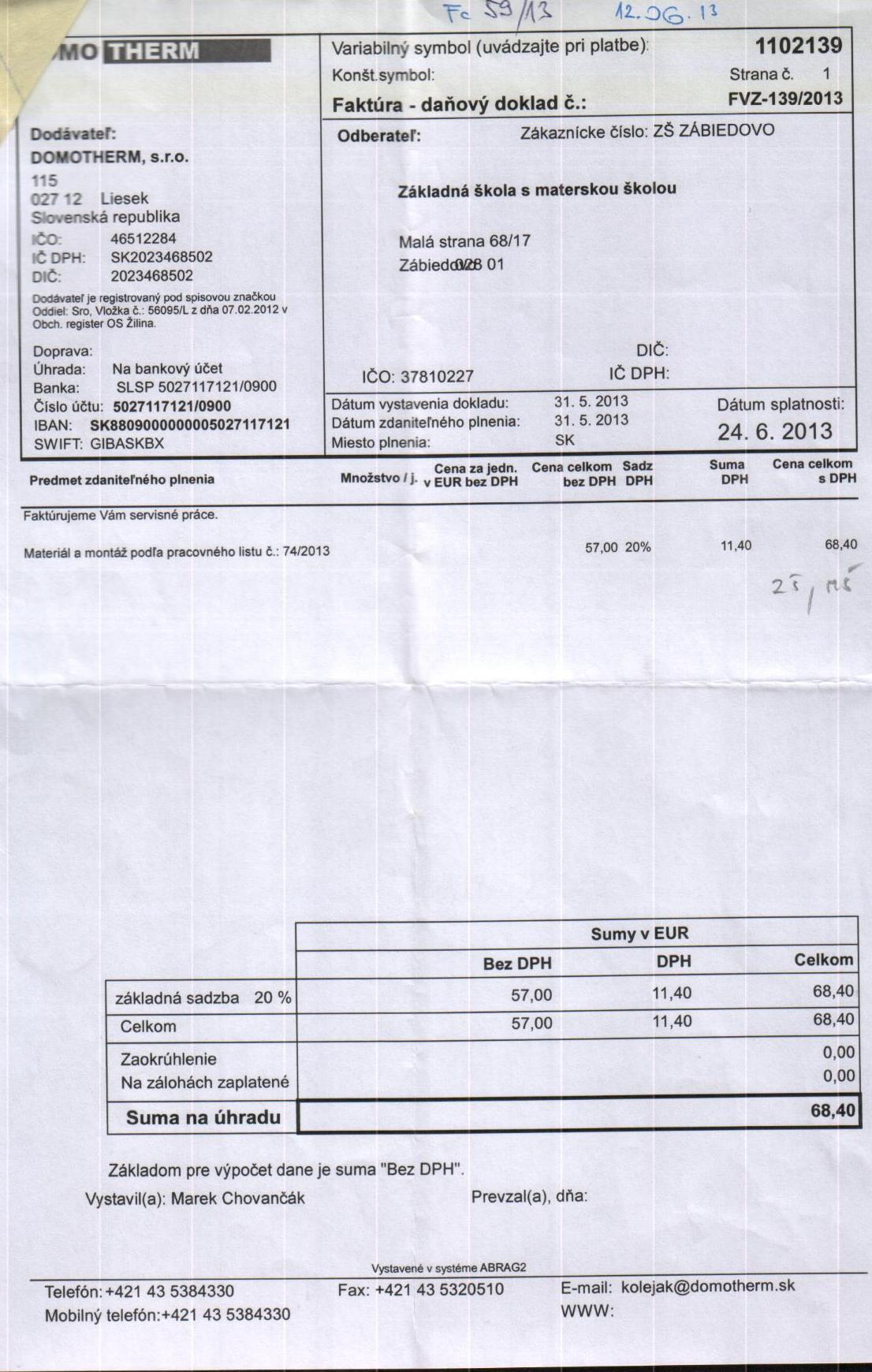 Fa č.59 Servisné opravy